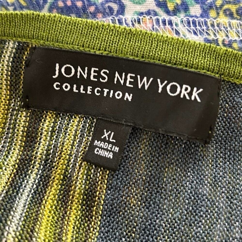 Jones New York Collection XL Green Blue Striped Knit Tunic Top Dolman Artsy - Picture 6 of 8